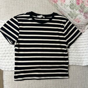 Black and Creme Striped Women's Tee